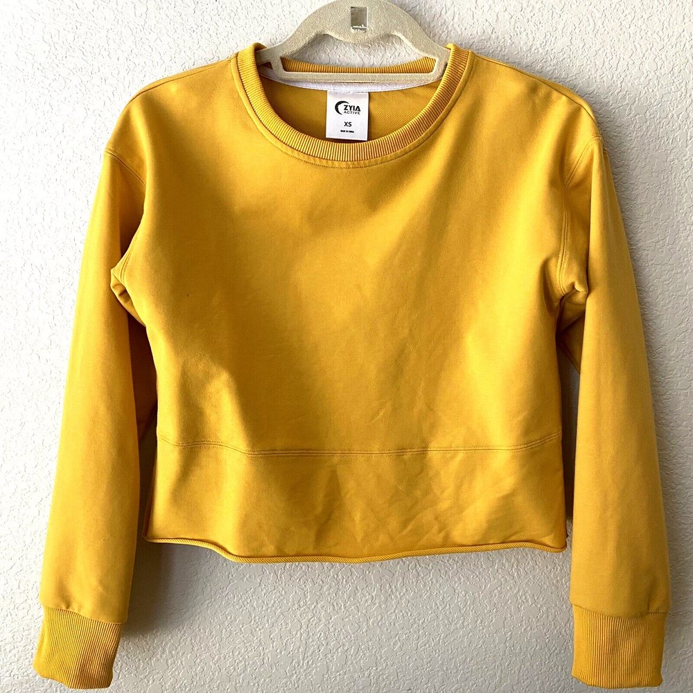 Zyia Long Sleeve Mustard Yellow Cropped Sweatshirt size XS - Picture 1 of 6